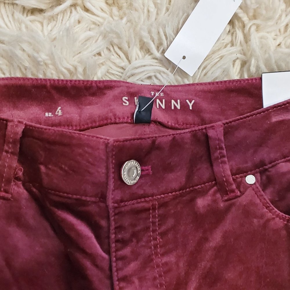 White | Black Burgundy velvet jeans - Picture 2 of 2